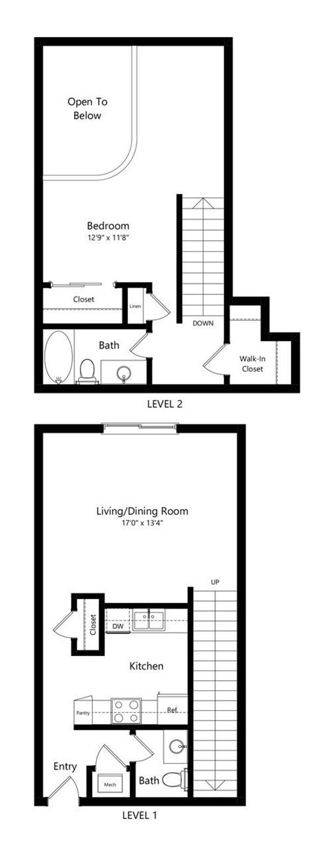 Floor plan for 1 bed, 1 bath, 952 sqft